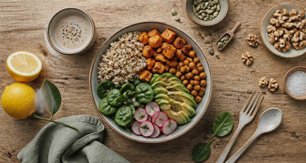 Nourriture healthy Buddha Bowl maison quinoa et légumes