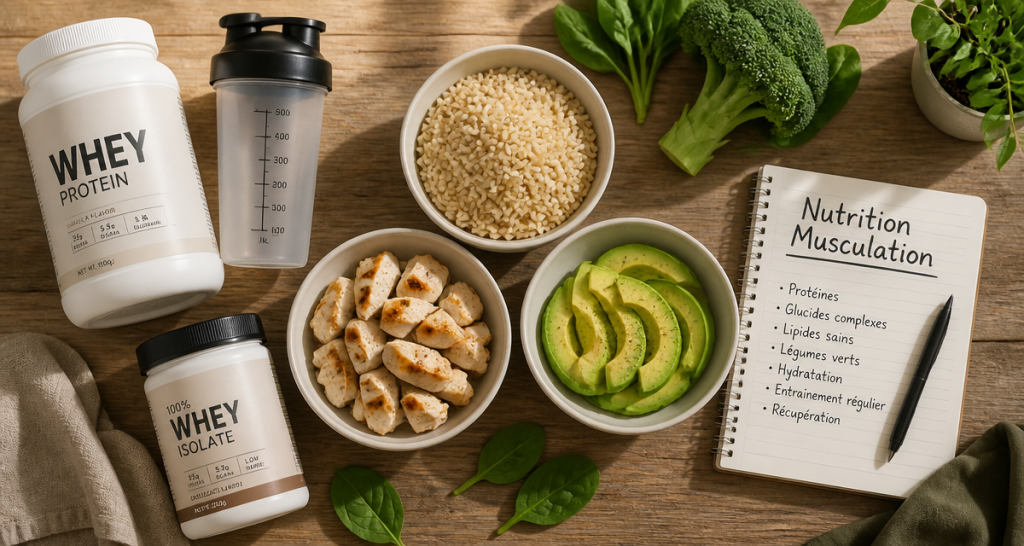 nutrition pour la musculation, bols de protéines et aliments sains