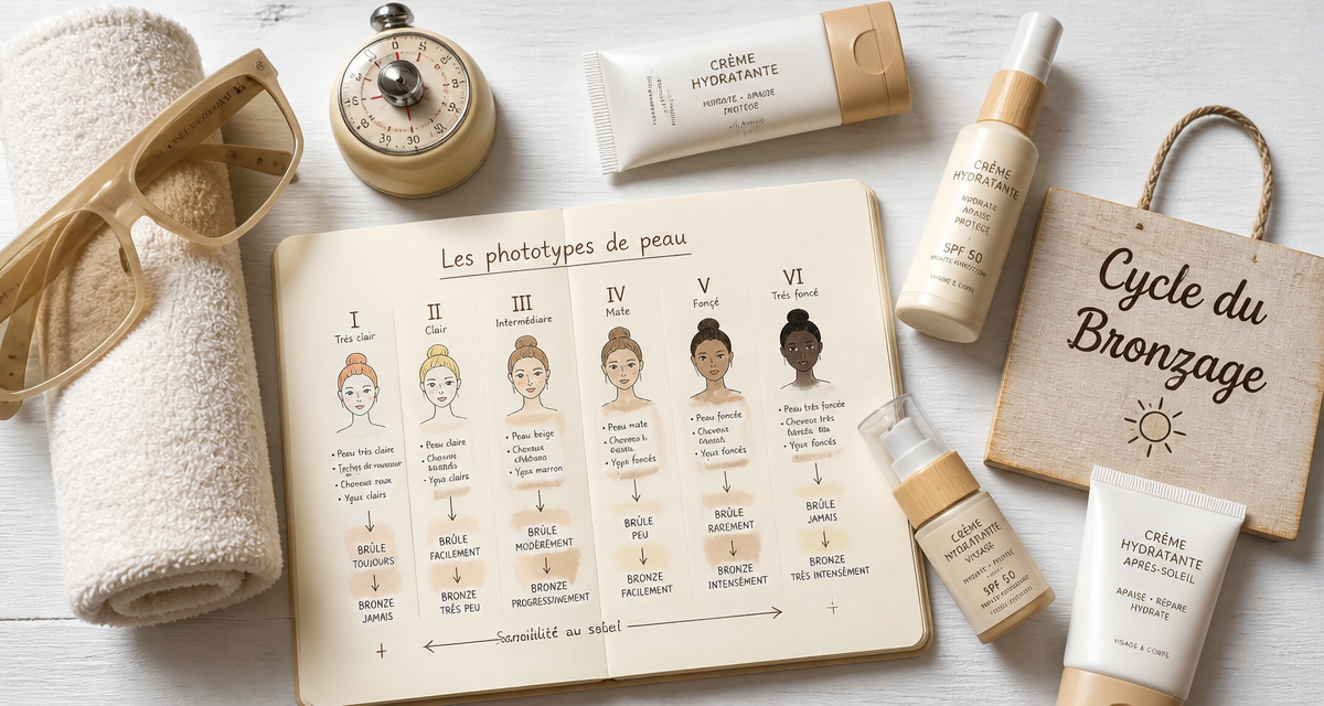 combien de seance uv pour bronzer flat lay phototypes et accessoires