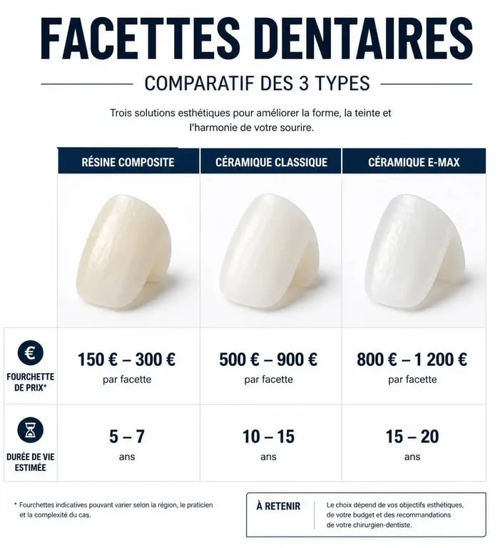 Comparatif des prix et durée de vie des facettes dentaires en composite et céramique
