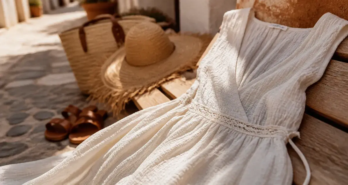 Longue robe blanche été en lin et gaze, vue détail