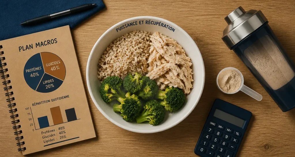 Nutrition de la force : bol repas poulet riz et whey pour performance