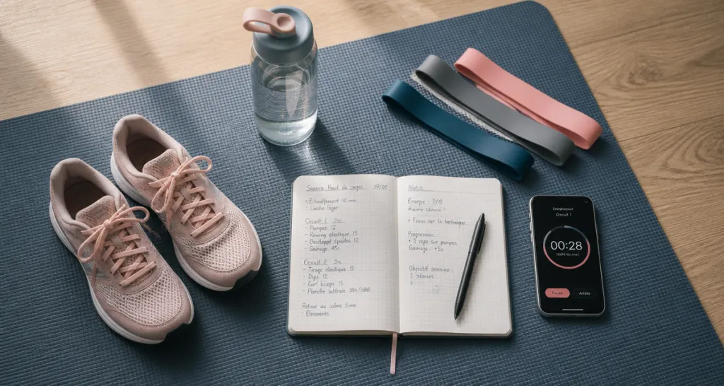 Programme squat femme, accessoires de fitness sur tapis