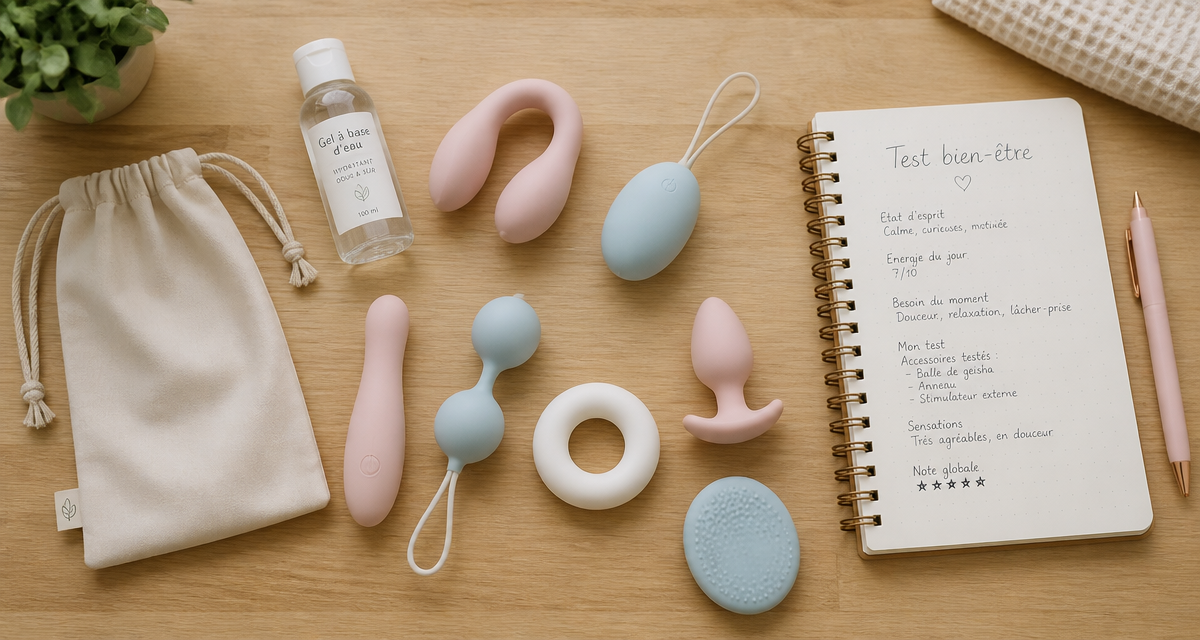 Test sextoy : plusieurs sextoys modernes et accessoires sur une table