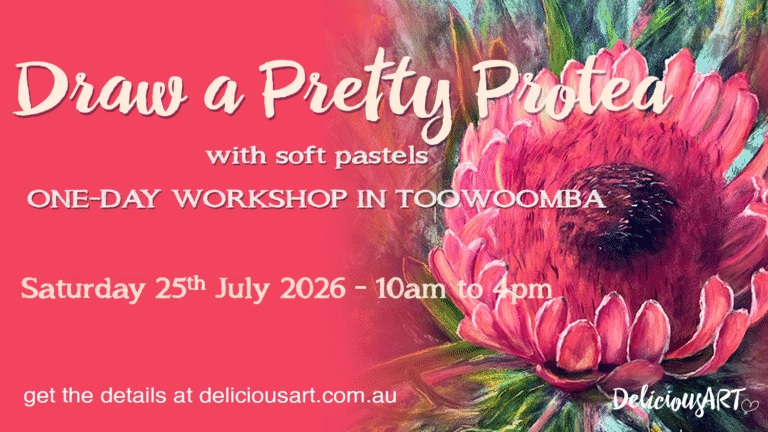 Header Trybooking How to Paint a Protea Workshop at Delicious Art July2026 Popd 768x432