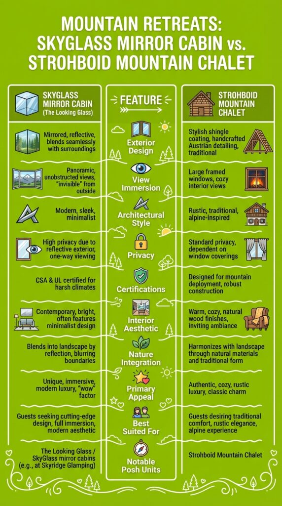 Modern, minimalist mountain cabins with eco-friendly features and stunning panoramic views, ideal for cozy, rustic getaways.