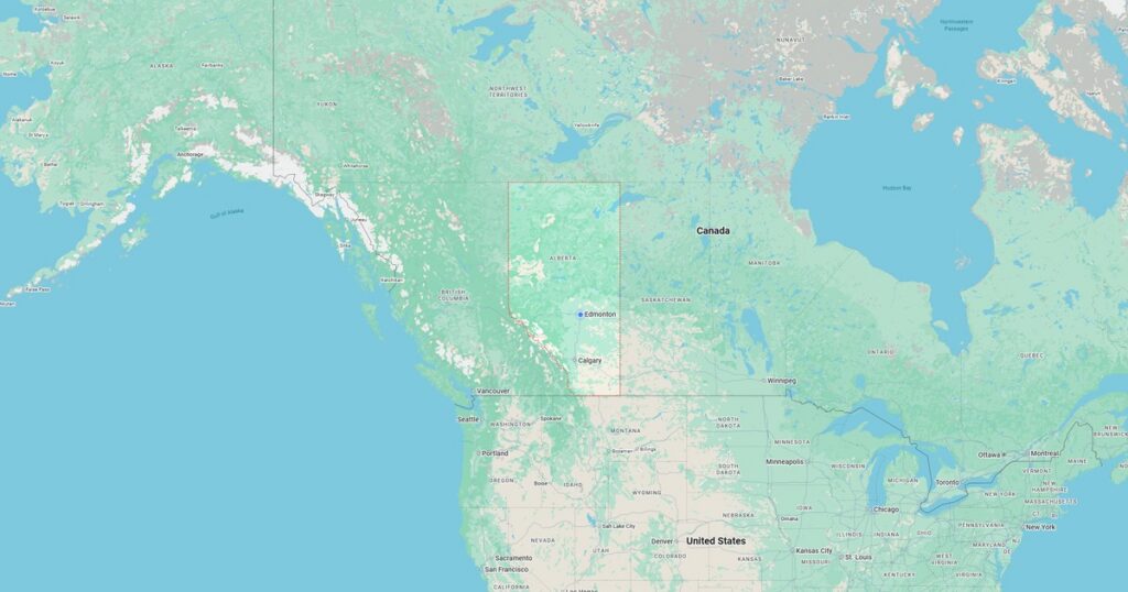 Detailed geographic map highlighting regions, borders, and water bodies across North America.