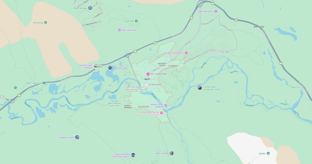 Map highlighting local trails, parks, and outdoor recreation areas in Mountain View, California, showing roads, green spaces, and points of interest for outdoor activities.