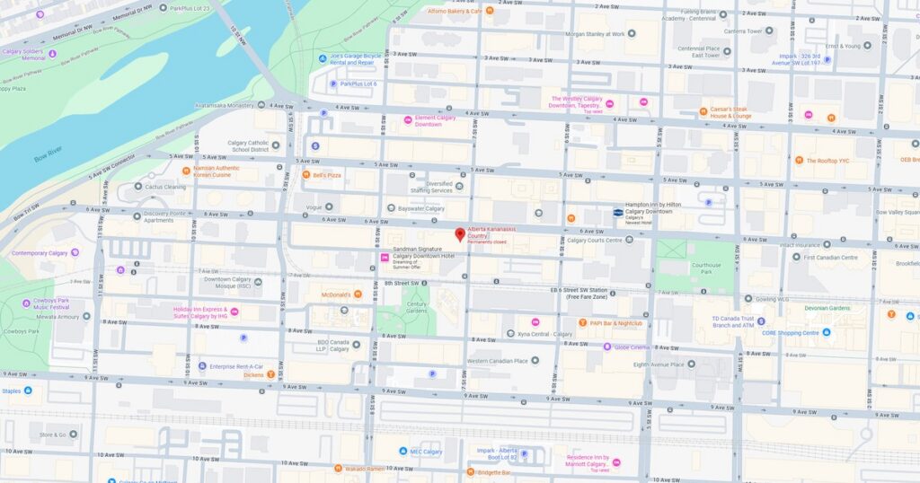Detailed city street map showing downtown area with streets, parks, and landmarks for easy navigation.