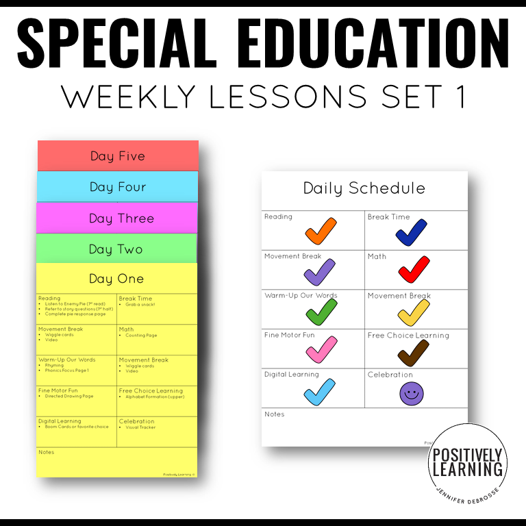 Special Education Weekly Lesson Plans
