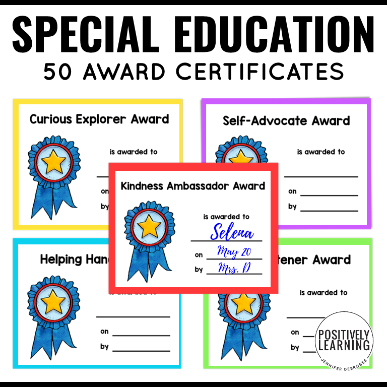 Special Education Student Awards - 50 Editable Certificates