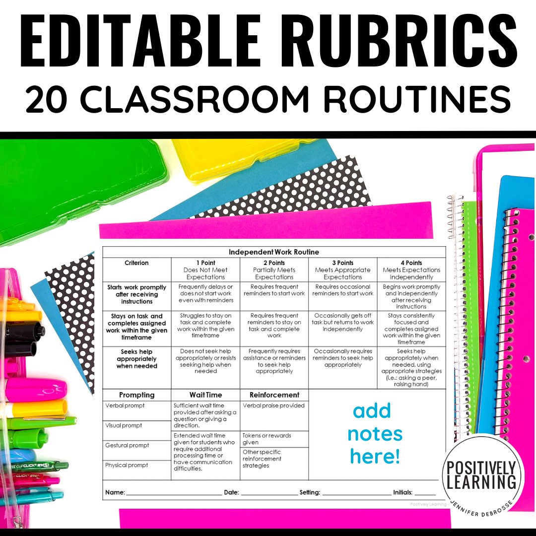 Classroom Routine Rubrics