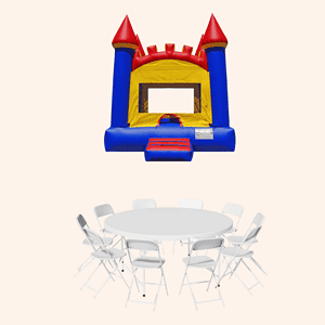 Inflatable bounce house castle for children's parties and events.