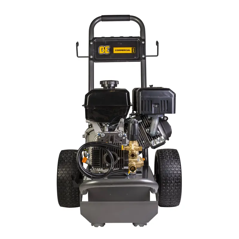 A professional pressure washer on wheels, perfect for heavy-duty cleaning tasks.