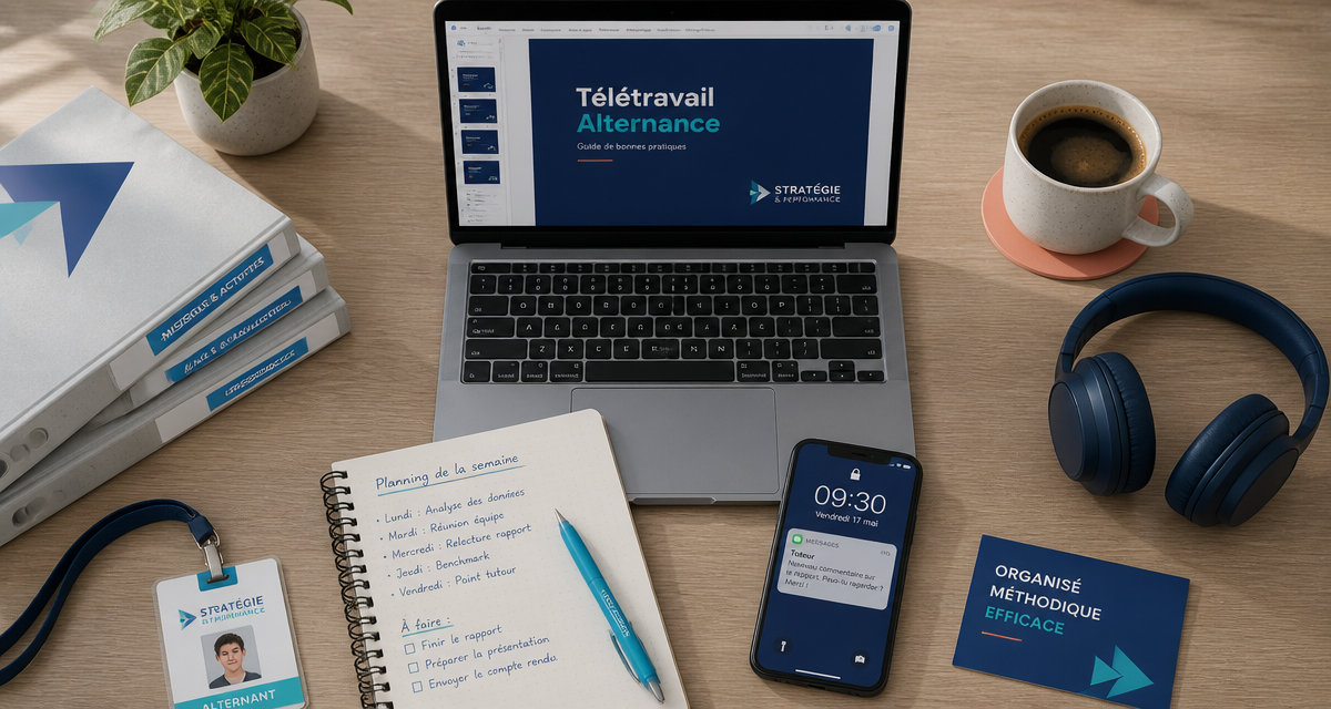 bureau alternance télétravail ordinateur carnet smartphone