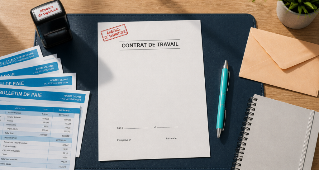 contrat non signé et pôle emploi sur bureau administratif