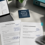 bureau avec forum droit du travail affiché sur ordinateur