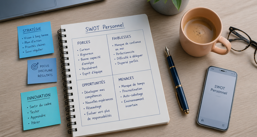 swot personnel carnet matrice sur bureau