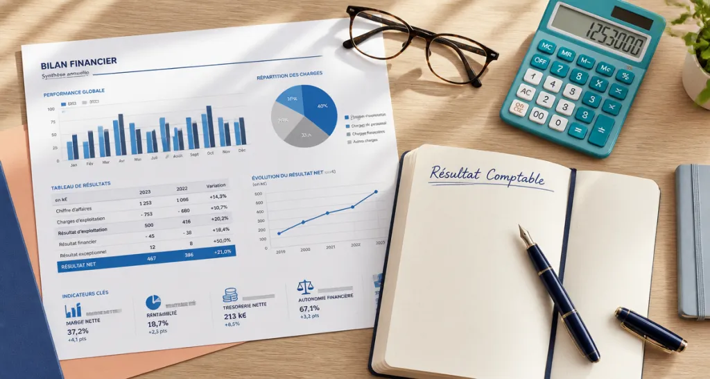 calculer le résultat comptable sur bureau avec bilan et calculatrice