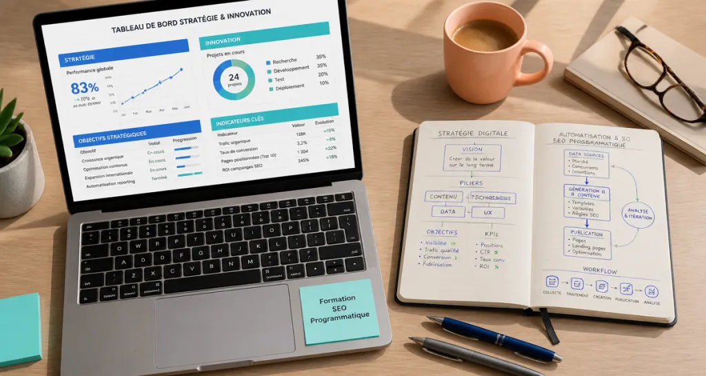 formation seo programmatique en ligne ordinateur carnet