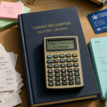 bureau freelance et chomage avec carnet et calculatrice