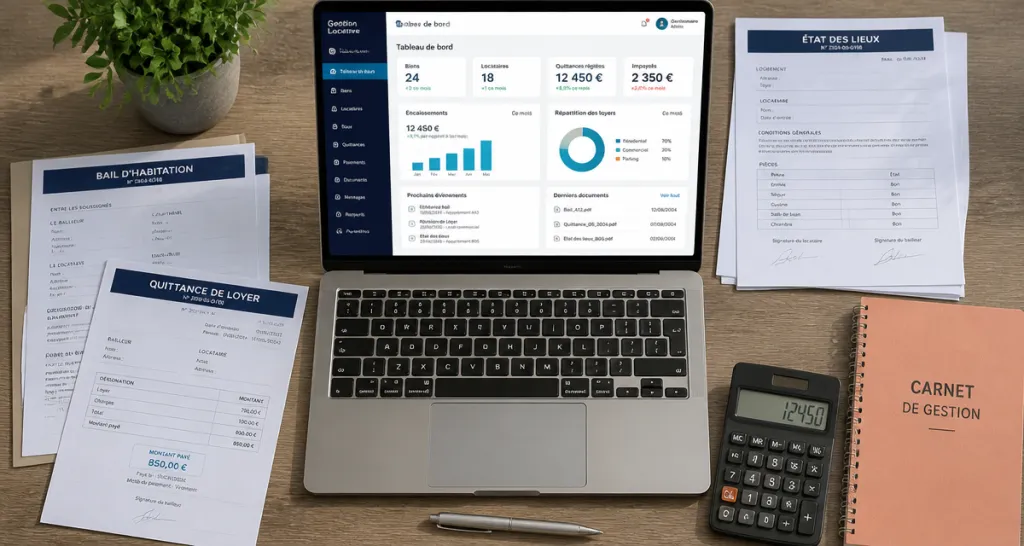 logiciel de gestion locative sur ordinateur au bureau