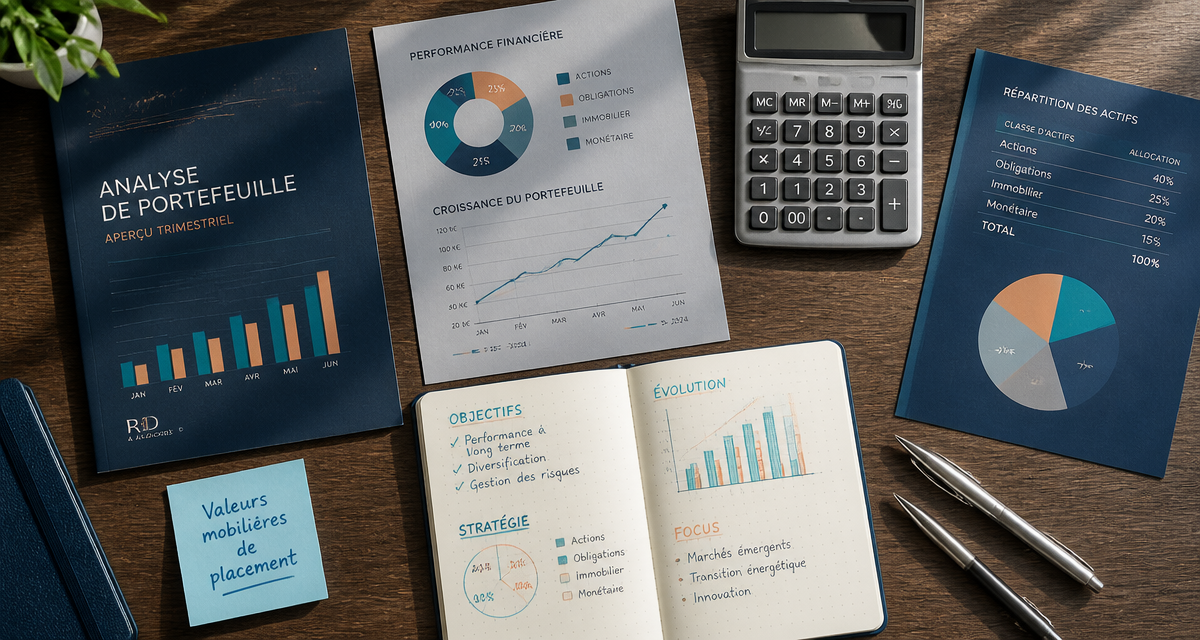 bureau avec documents valeur mobiliere de placement