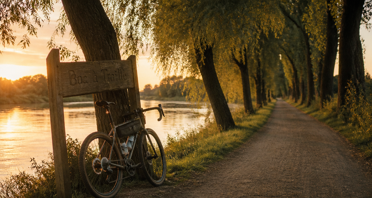 chemin du bac à traille piste cyclable Rhône coucher de soleil