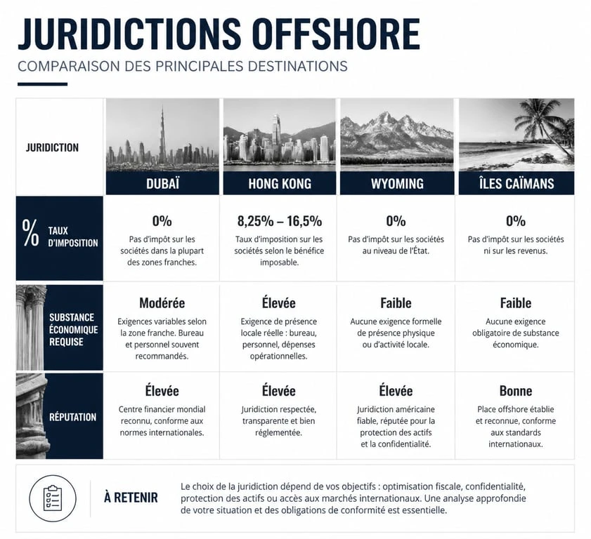 Comparatif des juridictions pour créer une société offshore : fiscalité et substance économique