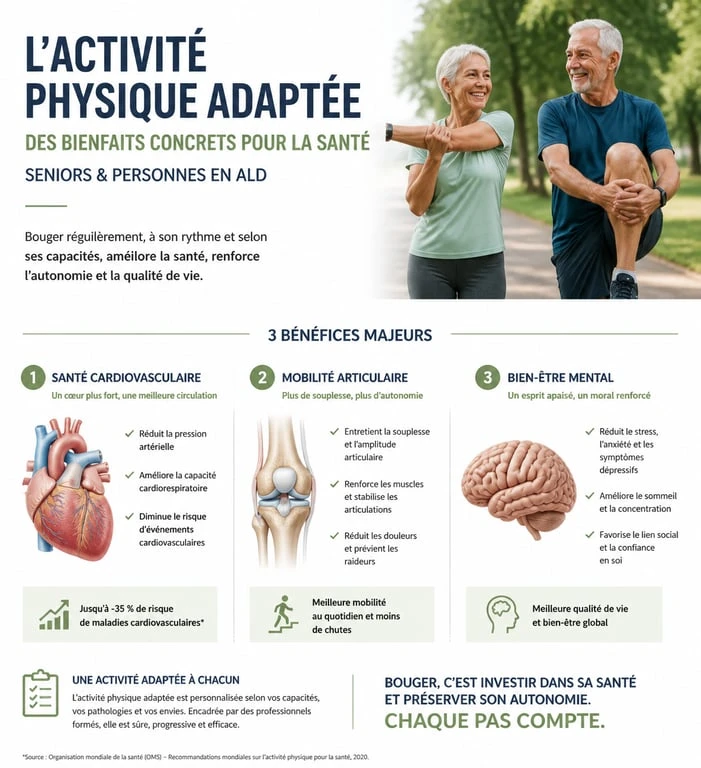 Infographie sur les bienfaits du parcours forme et bien-être à Tours pour la santé des seniors