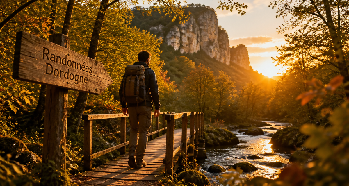 Les plus belles randonnées en Dordogne sur sentier au coucher du soleil
