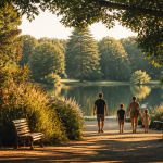 famille au parc vers lyon à l’heure dorée