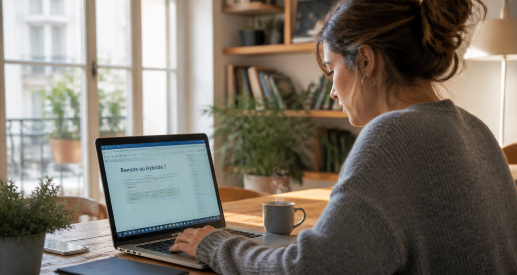 Femme travaillant en remote à la maison