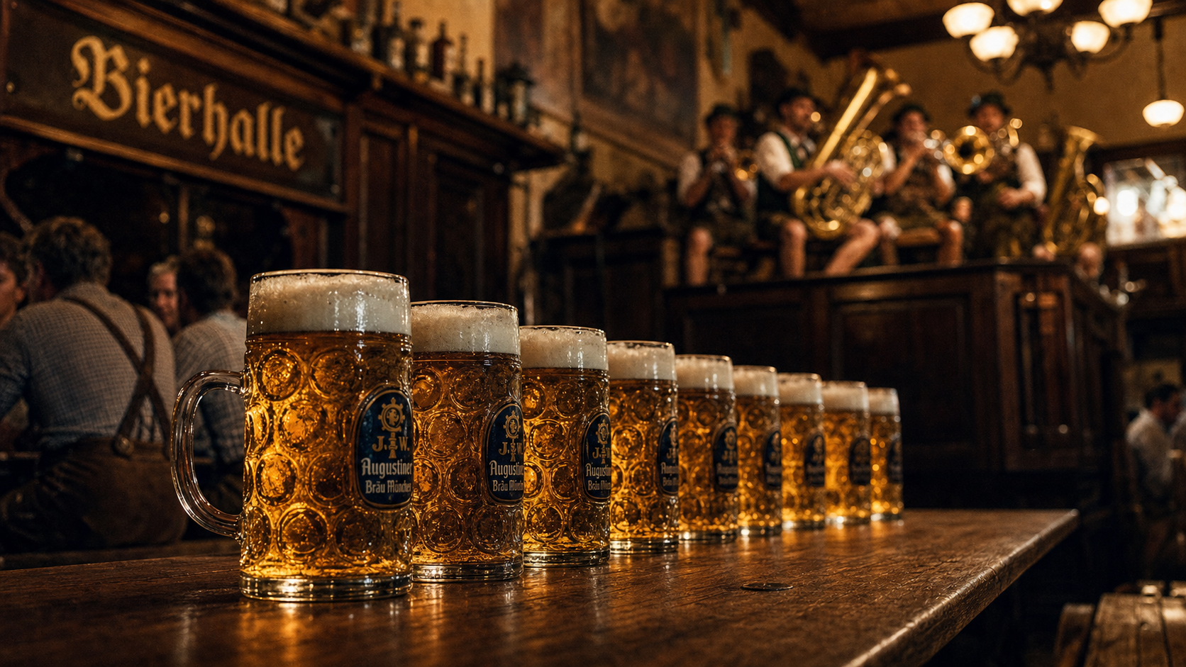 Brasserie munichoise historique à Munich, chopes et Bierhalle