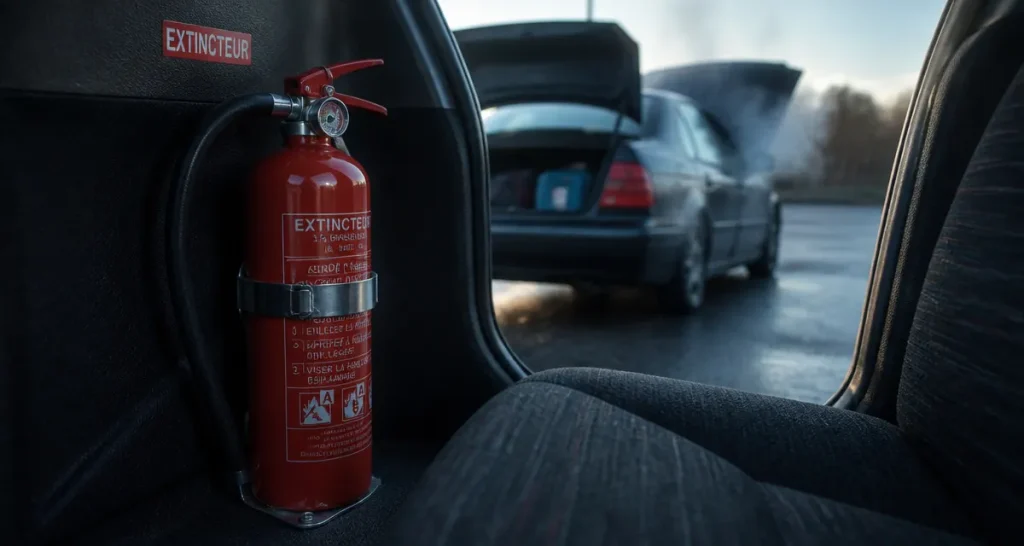 Quel extincteur pour voiture : extincteur auto visible dans la voiture