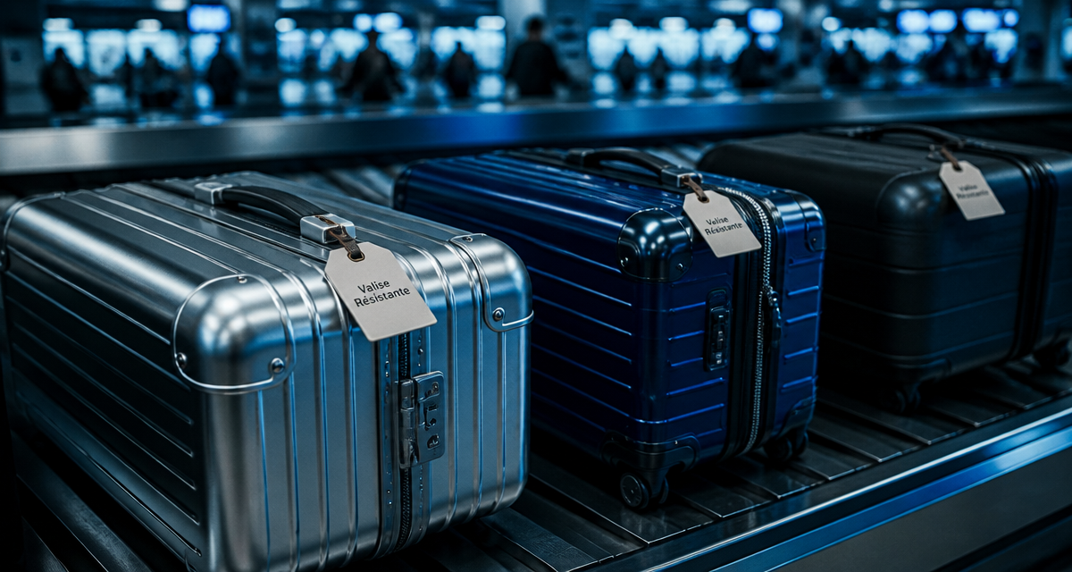 valise resistante aluminium polycarbonate polypropylene sur tapis roulant
