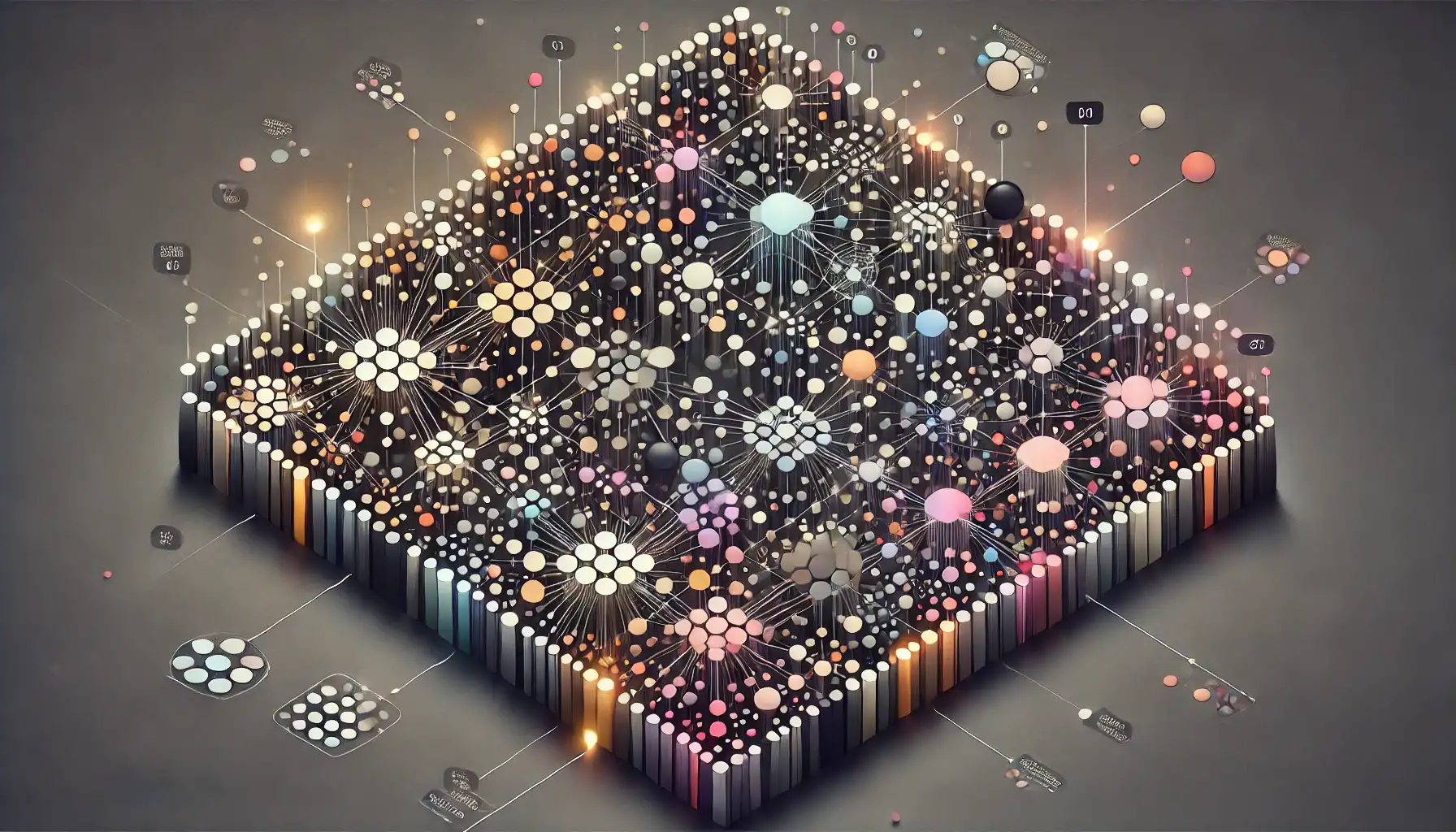 Exploring Clustering in Machine Learning: A Practical Guide - Abstract visualization of data points grouped into distinct clusters with different colors, set against a dark gradient background. The image highlights the complexity of clustering, with some clusters neatly separated and others closer together, representing the relationships and patterns found in real-world data.