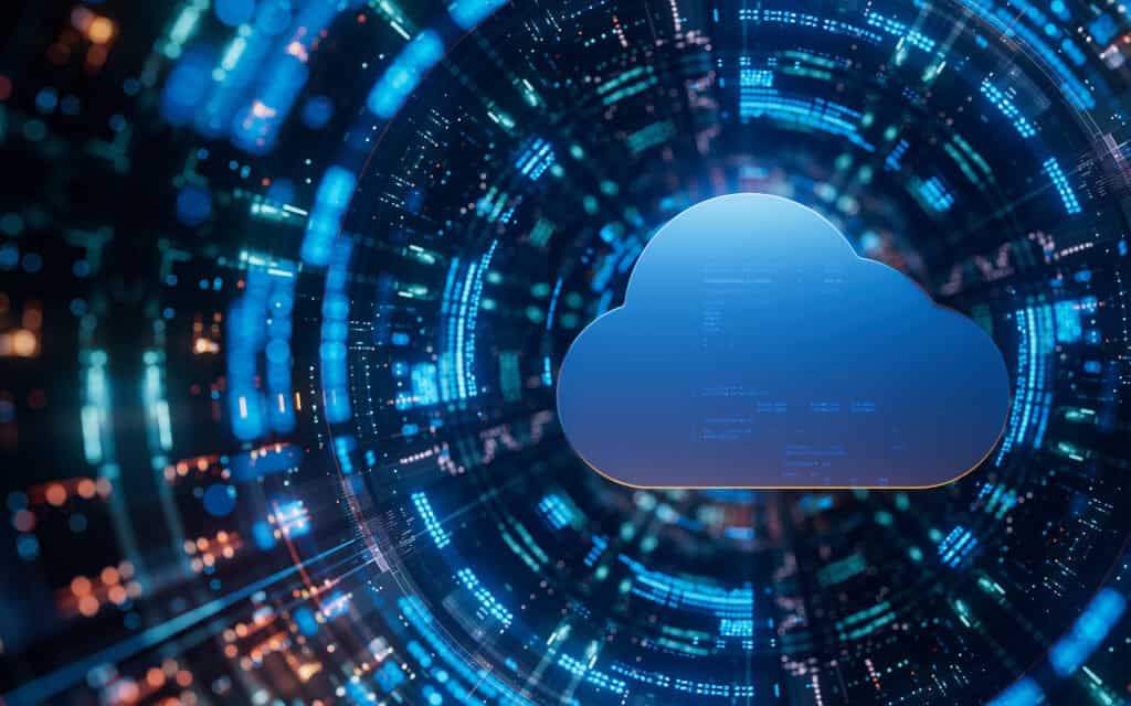 Cloud Computing Data Center showcasing Multi-Cloud, Hybrid Cloud, Information Storage, Cyber Security, Encryption, Edge Computing, and Data Lake concepts. Title: ProCogia enabled a T-Mobile team to reduce its Amazon S3 costs by 40%.