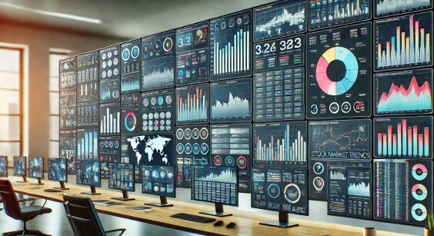 A work enviroment showcasing computer monitors displaying QueryIQ