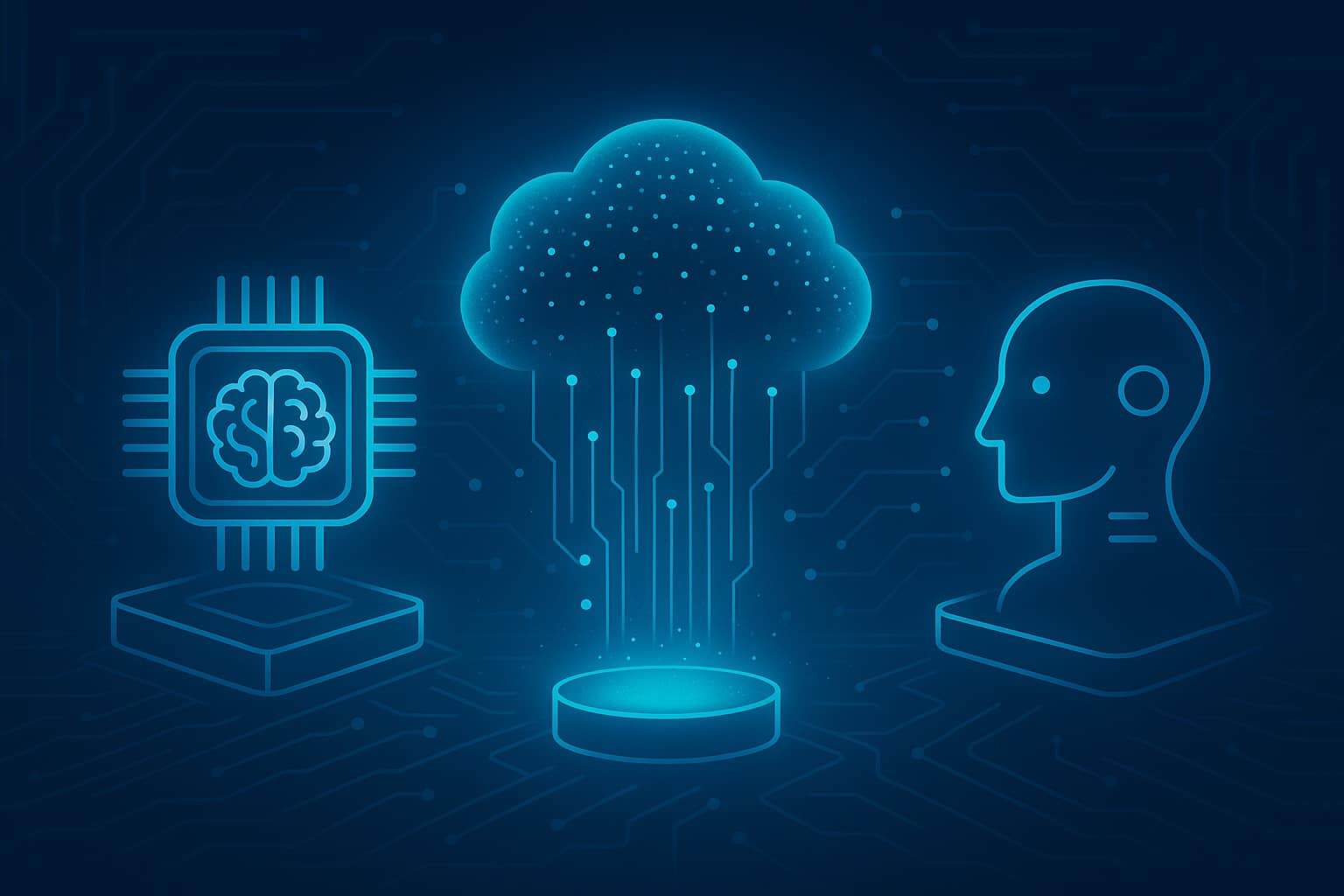 Illustration of AI Accelerators and AI Agents linked by modern infrastructure, representing fast-track scalable AI adoption.