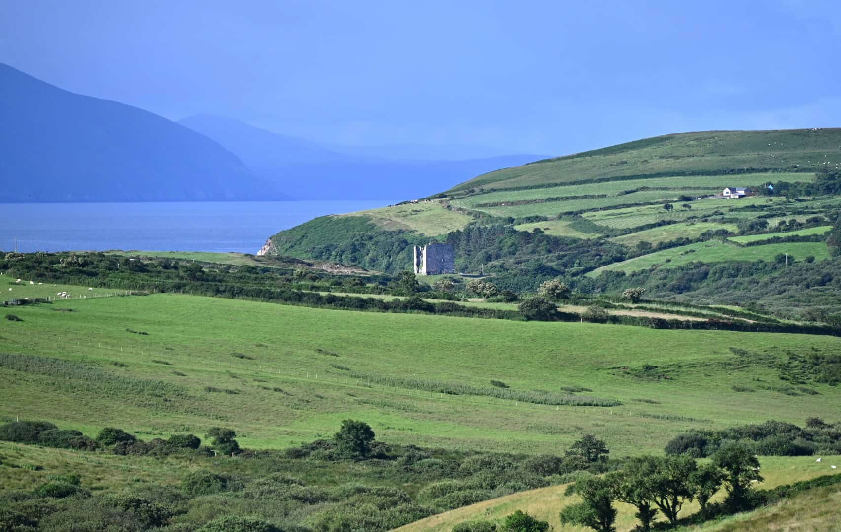 Scenic view of lush green hills and coastline from Dublin to Cashel, showcasing Ireland’s natural be.