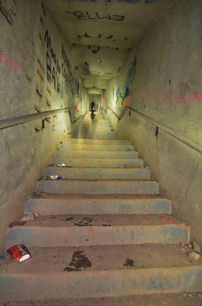 Graffiti-covered stairs at Argentia Naval Air Station, Fort McAndrew site.