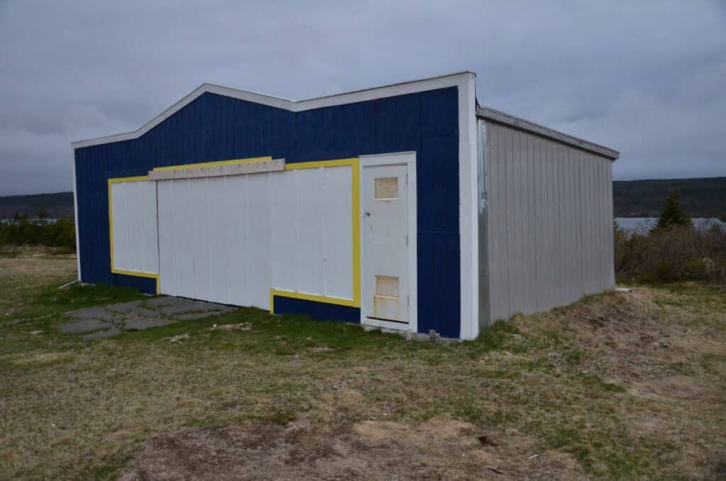 Historic Harbour Grace Airfield hangar at North America's first civilian airport.