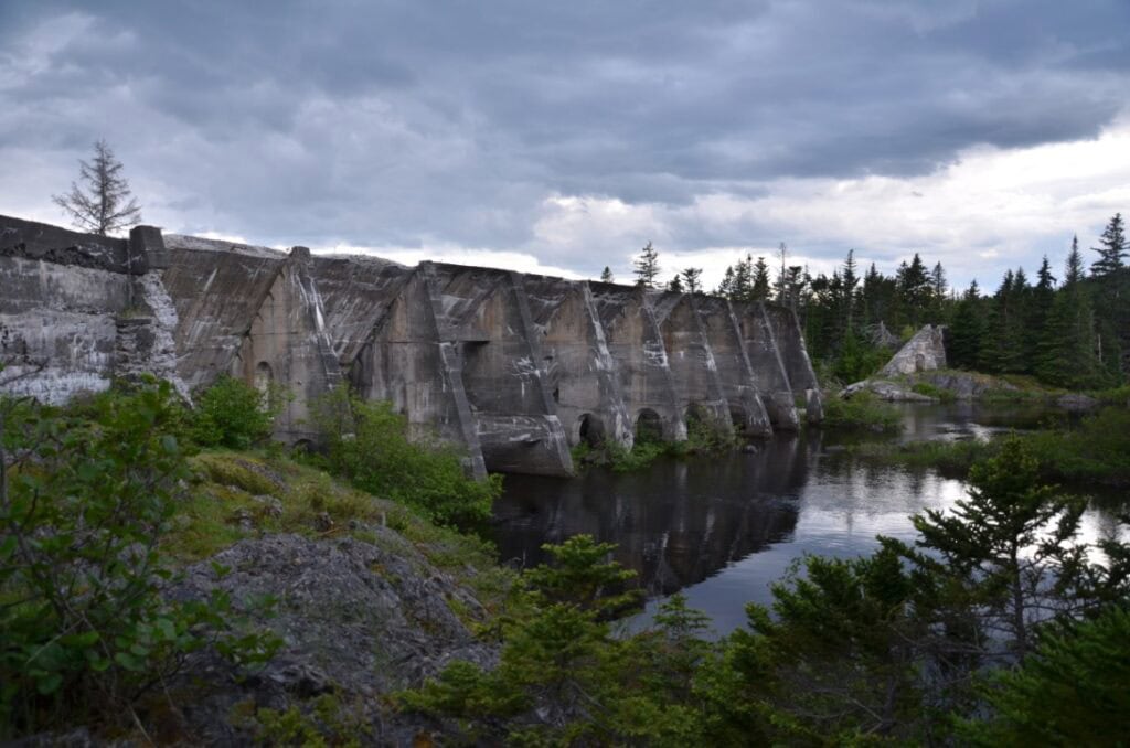 Dam and water reservoir at Horwood Lumber Company Mill.
