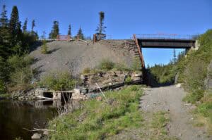 Trinity Train Loop bridge over a forested landscape in British Columbia.