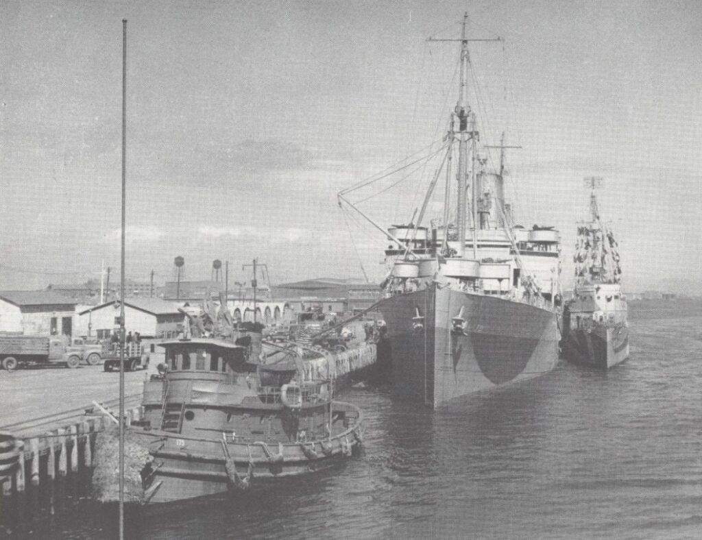 Naval ships docked at Argentia Naval Air Station.