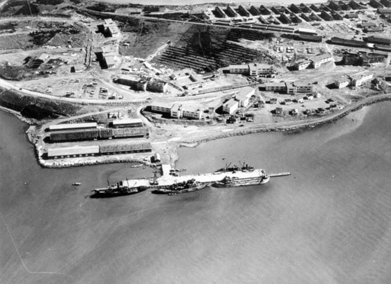 Aerial view of Naval Air Station Argentia and Fort McAndrew in Newfoundland.