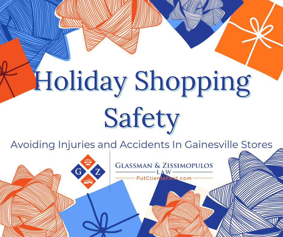 Holiday shopping safety tips to prevent injuries and accidents in Gainesville stores during the holiday season.
