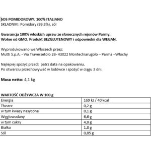 Sos do PIZZY MUTTI Pizzasauce Classica DUŻA PUSZKA Włoski Naturalny 4,1kg