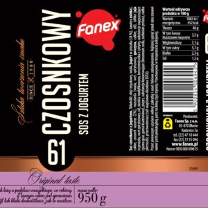 Sos Czosnkowy z jogurtem FANEX duża butelka 950g